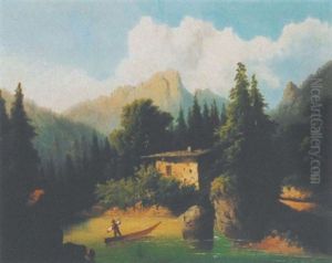 Gebirgslandschaft Mit See Und Ruderer by Franz Barbarini