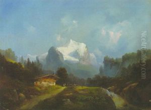 Bauernhaus Im Gebirgstal Nahe Einem Wildbach by Franz Barbarini