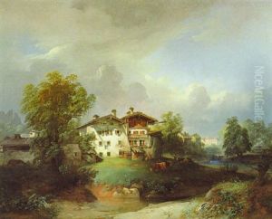 Motiv Bei Hallein, Bauernhof Am Arnbach, Im Hintergrund Die Barmsteiner