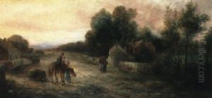 Figures And A Horseman In A Village Street by Franz Barbarini