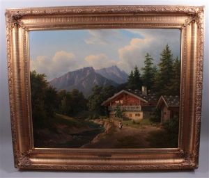 Gebirgslandschaft Mit Gehoft, Bach Und Figurlicher Staffage