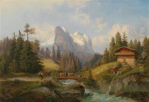 Gebirgslandschaft Mit Tierherde Und Figurlicher Staffage