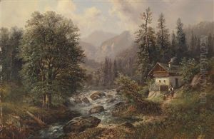 Kleines Bauernhaus Am Gebirgsbach by Gustav Barbarini