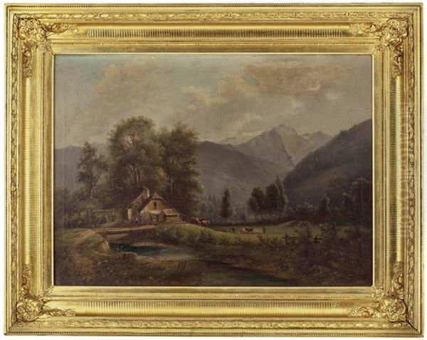 Bauerngehoft Mit Rinderherde In Den Alpen - view 1