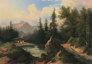 Sommerliche Landschaft In Den Alpen Mit Altem Gehoft An Einem Flusslauf Sommerliche Landschaft In Den Alpen Mit Altem Gehoft An Einem Flusslauf