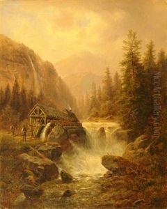 Am Wildbach. Blick Auf Alpine Waldlandschaft Mit Sagemuhle An Einem Wasserfall
