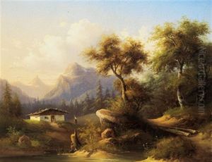 Eine Gebirgslandschaft Im Abendlicht
