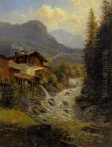 Gebirgsmotiv Mit Muhle by Gustav Barbarini