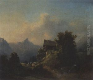 Gebirgslandschaft Mit Chalet Und Staffagefiguren