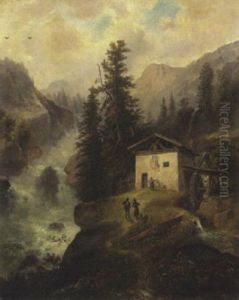 Alte Muhle Am Gischtenden Gebirgsbach by Gustav Barbarini