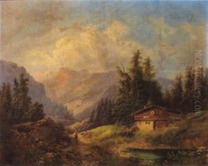 Gebirgslandschaft Mit Figurlicher Staffage by Gustav Barbarini