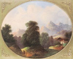 Sommertag Im Hochgebirge Mit Figurenstaffage Und Almhutte