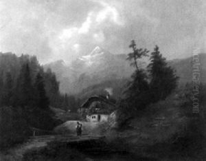 Gebirgslandschaft Mit Chalet Und Staffagefiguren Gebirgslandschaft Mit Chalet Und Staffagefiguren