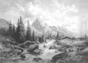 Gebirgslandschaft Mit Bauernhaus Und Figurlicher Staffage