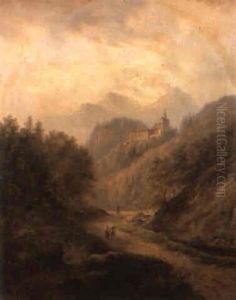 Mountainous Italianate Landscape With Peasants On A Track