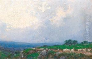 Italian Herders With Goats In An Open Landscape by Mariano Barbasan Lagueruela