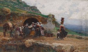 Bauerinnen Beim Wasserholen In Der Campagna by Mariano Barbasan Lagueruela
