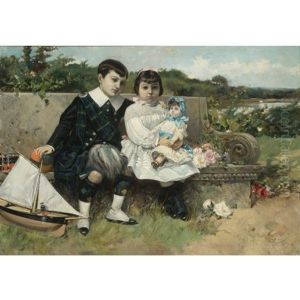 Two Children Seated On A Park Bench Two Children Seated On A Park Bench