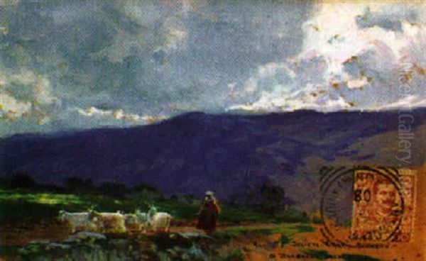 Paisaje De Anticoli Con Pastora Y Cabras - view 1