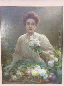Portrait D'une Jeune Femme Tenant Des Roses