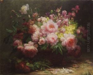 Bouquet De Fleurs Dans Un Panier D'osier by Marthe Elizabeth Barbaud-Kock