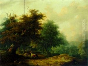 Cattle On A Wooded Track by John Vincent Barber