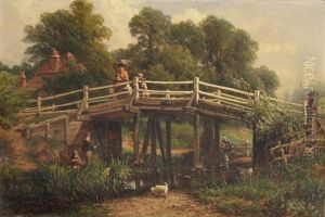 Parklandschaft Mit Kleinem Gewasser, Holzbrucke Und Figurenstaffage Parklandschaft Mit Kleinem Gewasser, Holzbrucke Und Figurenstaffage