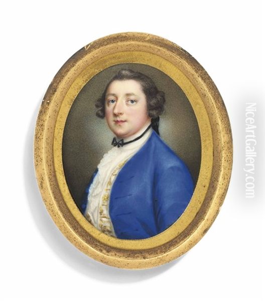 A Nobleman, In Blue Coat, Gold-embroidered White Waistcoat, Frilled White Cravat And Black Tie, Hair Worn En Queue - view 1