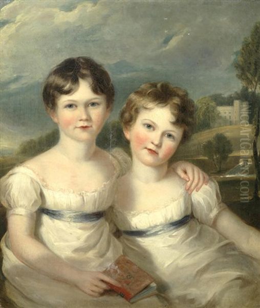 Portrait Of Two Children With A House Beyond - view 1