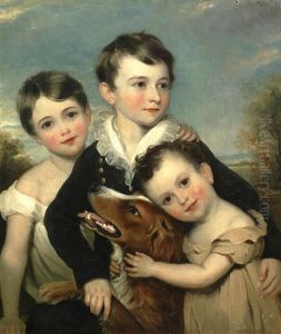 Portrait Of Three Children With Their Dog Portrait Of Three Children With Their Dog