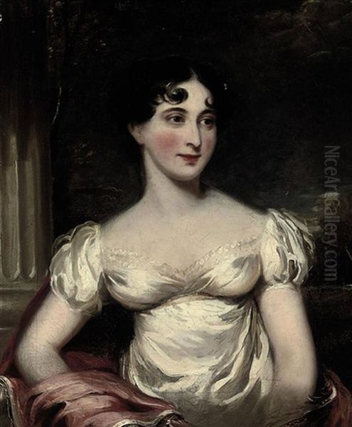 Portrait Of Catherine Burnside Of Gedling Hall, Nottinghamshire, In A White Dress - view 1