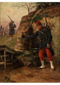 Infanterist An Der Wasserquelle by Eugene De Barberiis