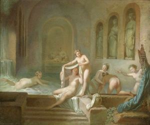 Badende Nymphen In Der Grotte Der Egeria by Jean Jacques Francois Le Barbier