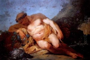 Bacchus Endormi Sur Une Peau De Tigre A L'entree D'une Grotte