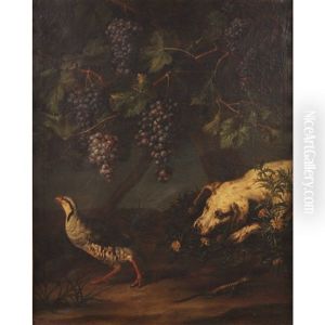 Lauernder Jagdhund Mit Steinhuhn Und Eidechse