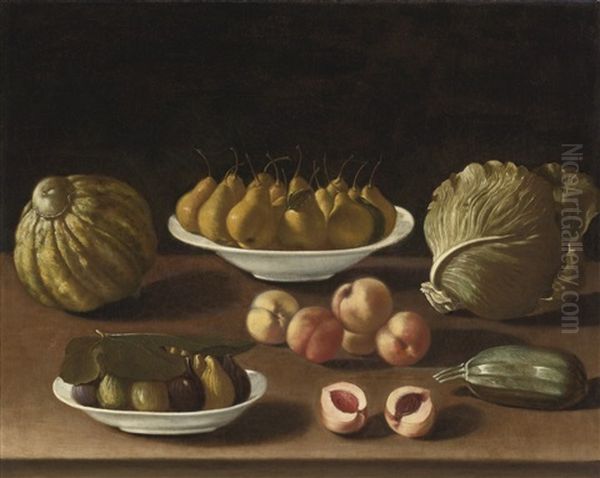 Still Life With Pears, Peaches, Figs, A Melon, Cabbage And Marrow - view 1