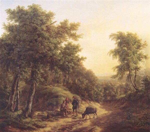 Travellers Resting On A Sandy Track In A Mountainous Landscape - view 1