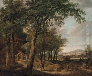 A Wooded Landscape With A Traveller Returning To A Cottage A Wooded Landscape With A Traveller Returning To A Cottage