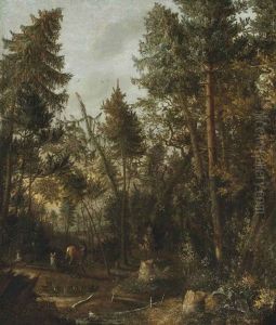 A Wooded Landscape With Deer Near A Pond by Pieter Barbiers