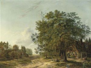 A Wooded Landscape With Children Playing Near A Cottage by Pieter Barbiers