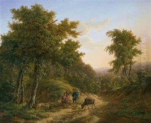 Mittelgebirgslandschaft Mit Rastenden Wanderern