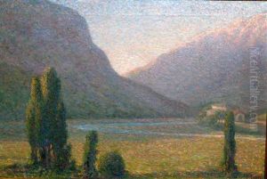 Paesaggio Divisionista Con Vallata E Pioppi