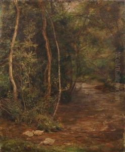 A Woodland Stream, With Ducks To The Foreground A Woodland Stream, With Ducks To The Foreground