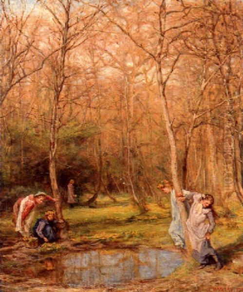 Children Playing In A Spring Glade - view 1