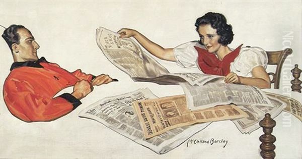 Woman Reading Newspaper To Convalescing Man - view 1