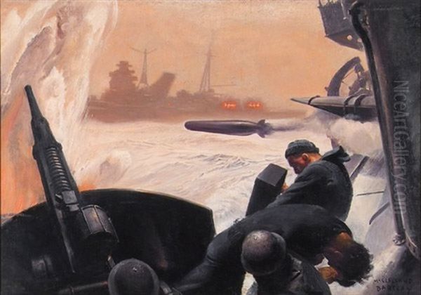 Men Firing Torpedo From Destroyer - view 1