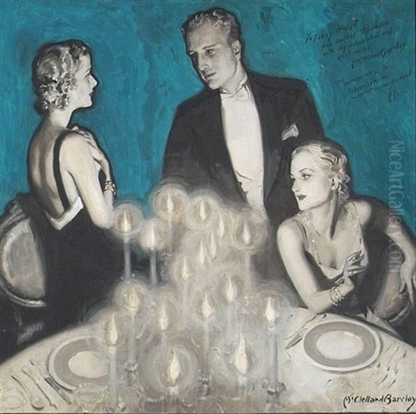 Elegant Dining Room Scene, Standing Man And Two Women (illus.) - view 1