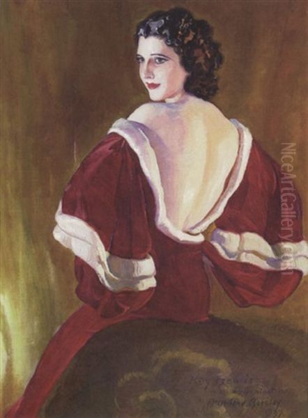 Seated Beautiful Woman Wearing Backless Dress - view 1