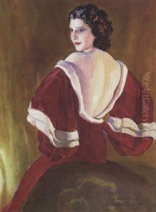Seated Beautiful Woman Wearing Backless Dress by Mcclelland Barclay