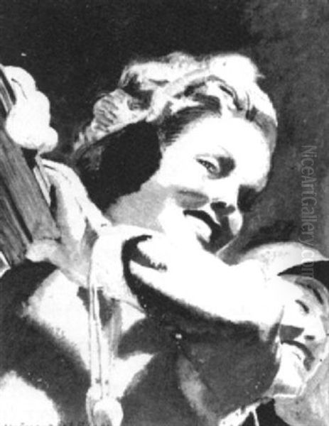 Woman Carrying Skis, Man Behind Her - view 1